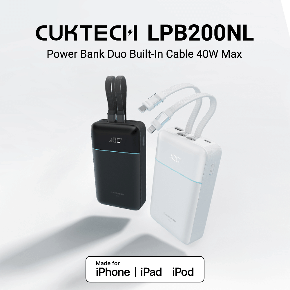 แบตสำรอง CUKTECH LPB200NL สีเทา 20000 MAH มาตรฐาน CCC ชาร์จเร็วพร้อมสาย USB-C 40W และ USB-A 22.5W_1
